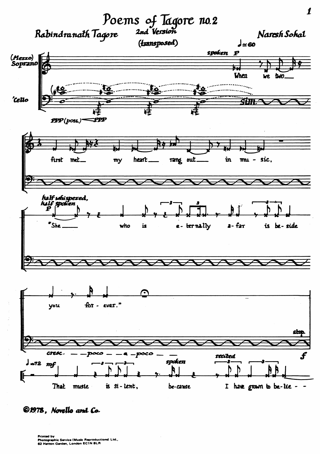 Naresh Sohal Poems of Tagore II sheet music notes and chords arranged for Piano, Vocal & Guitar Chords (Right-Hand Melody)