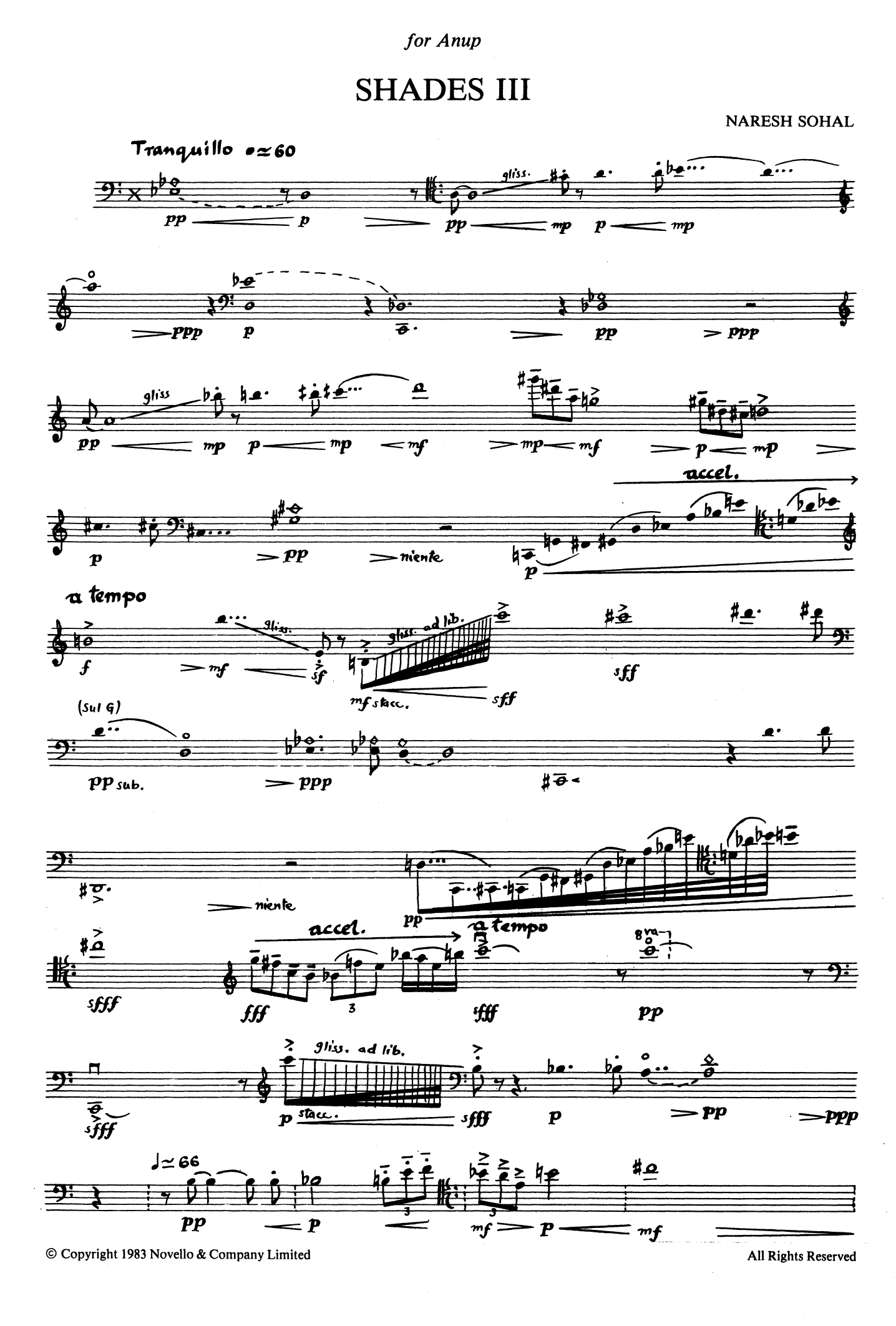 Naresh Sohal Shades III sheet music notes and chords arranged for Cello Solo