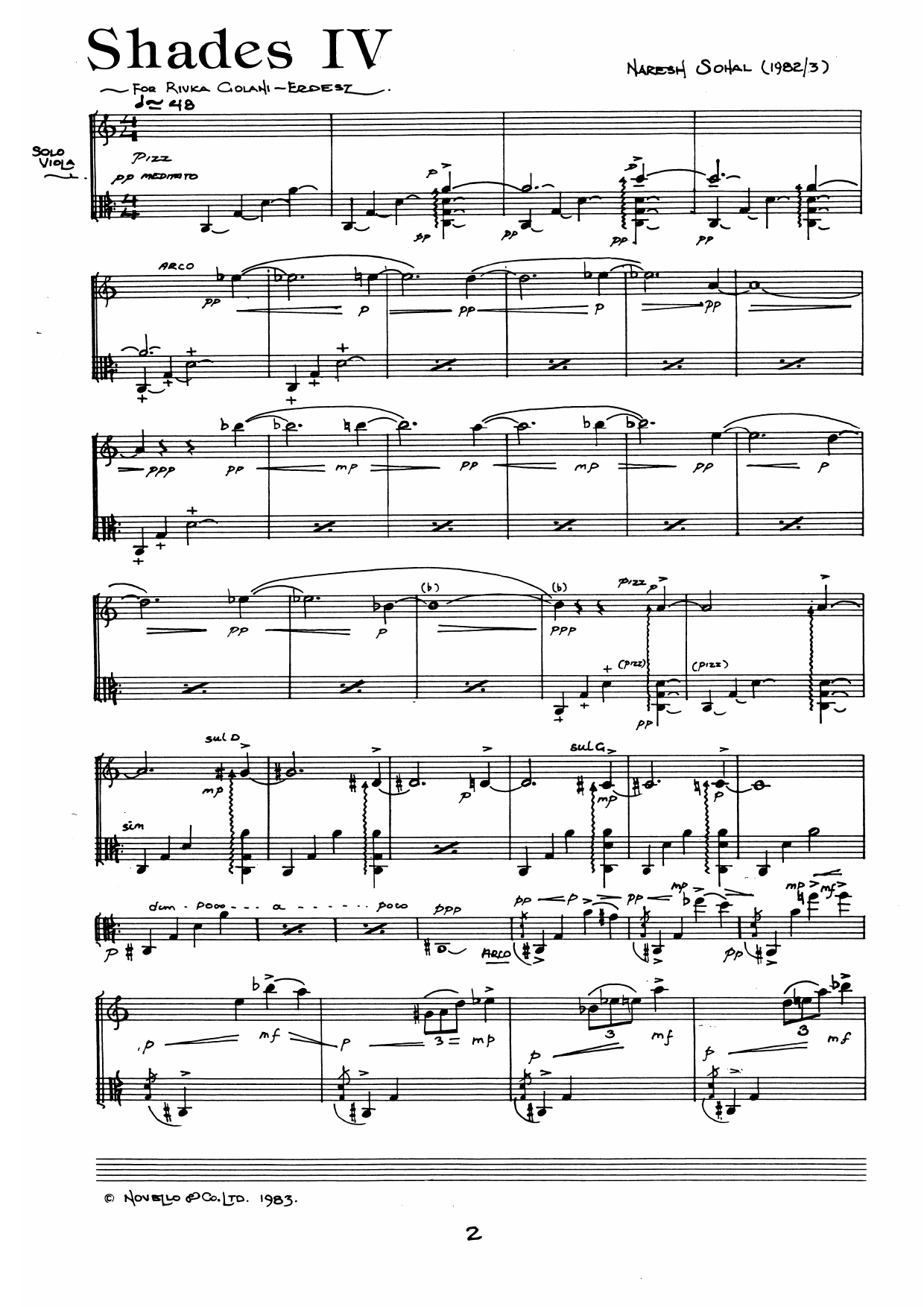 Naresh Sohal Shades IV sheet music notes and chords arranged for Viola Solo