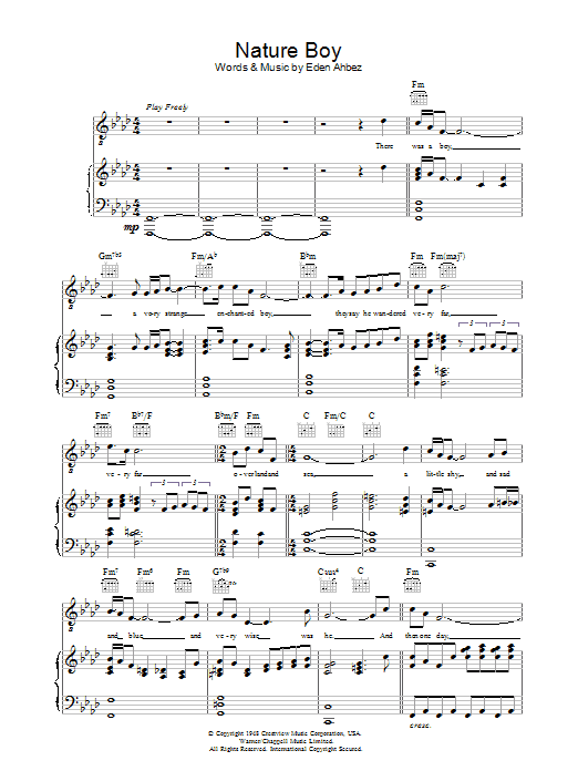 Nat King Cole Nature Boy sheet music notes and chords arranged for Piano, Vocal & Guitar Chords (Right-Hand Melody)
