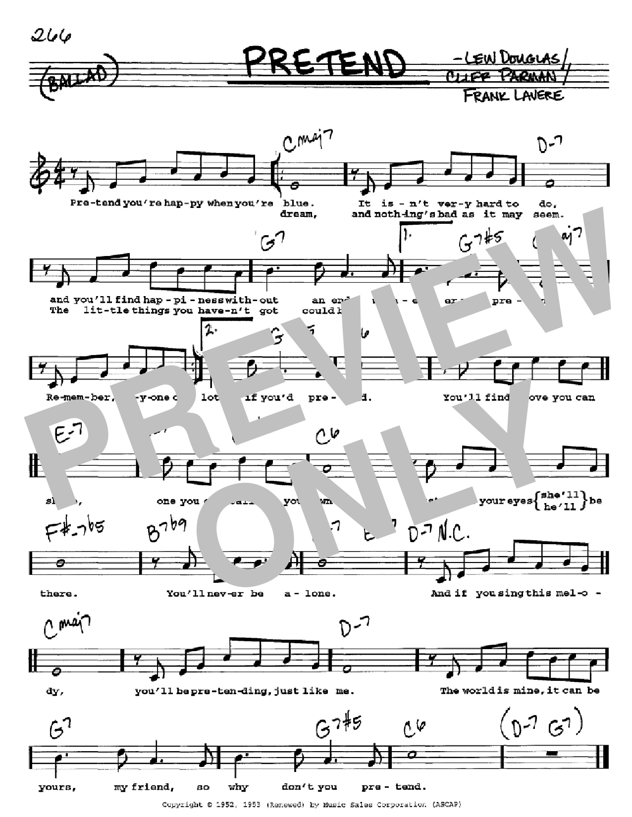 Nat King Cole Pretend sheet music notes and chords arranged for Real Book – Melody, Lyrics & Chords