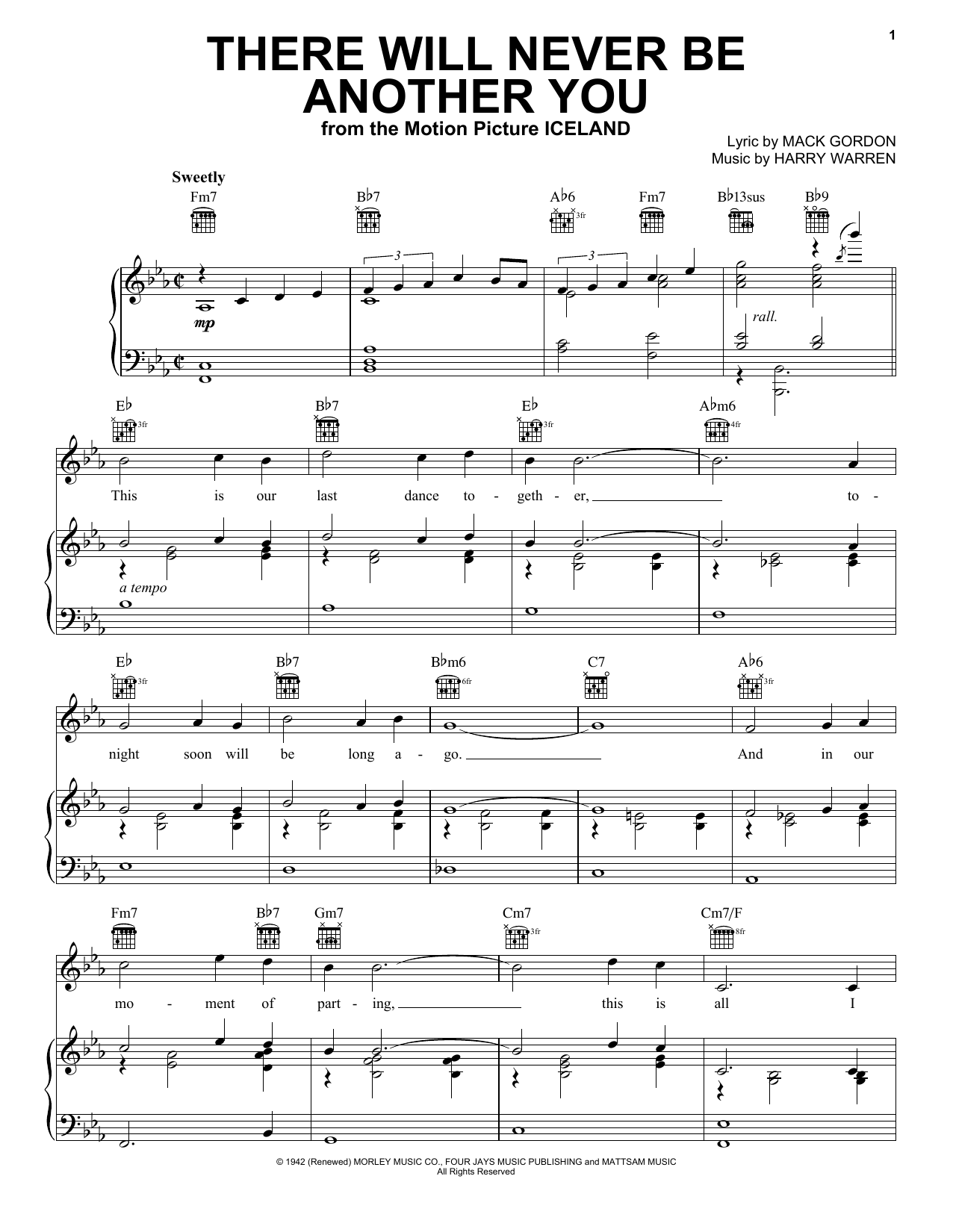 Nat King Cole There Will Never Be Another You sheet music notes and chords arranged for Piano, Vocal & Guitar Chords (Right-Hand Melody)