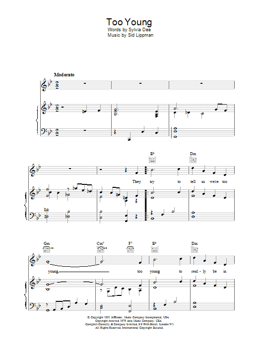 Nat King Cole Too Young sheet music notes and chords arranged for Piano, Vocal & Guitar Chords