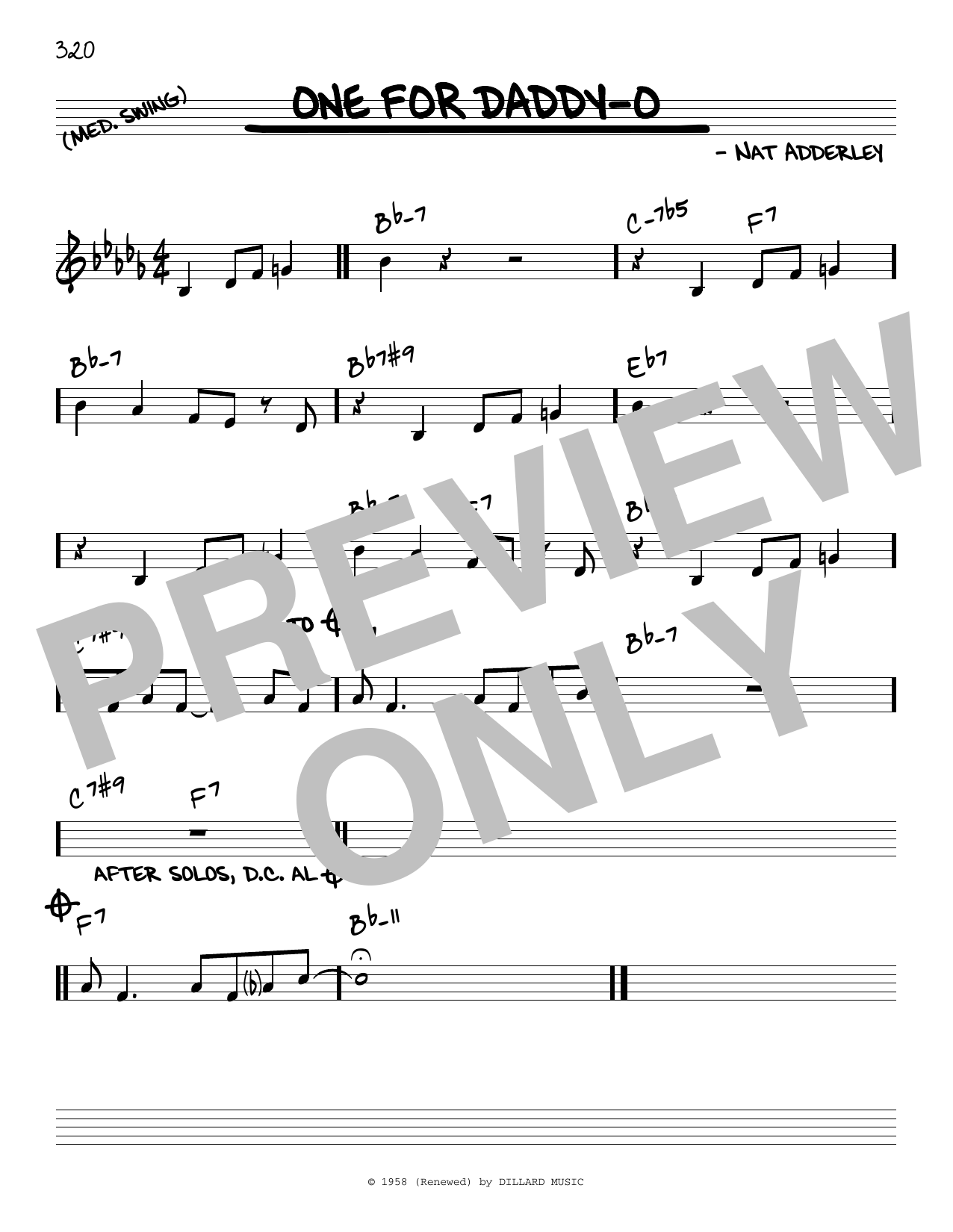 Nat Adderley One For Daddy-O sheet music notes and chords arranged for Real Book – Melody & Chords