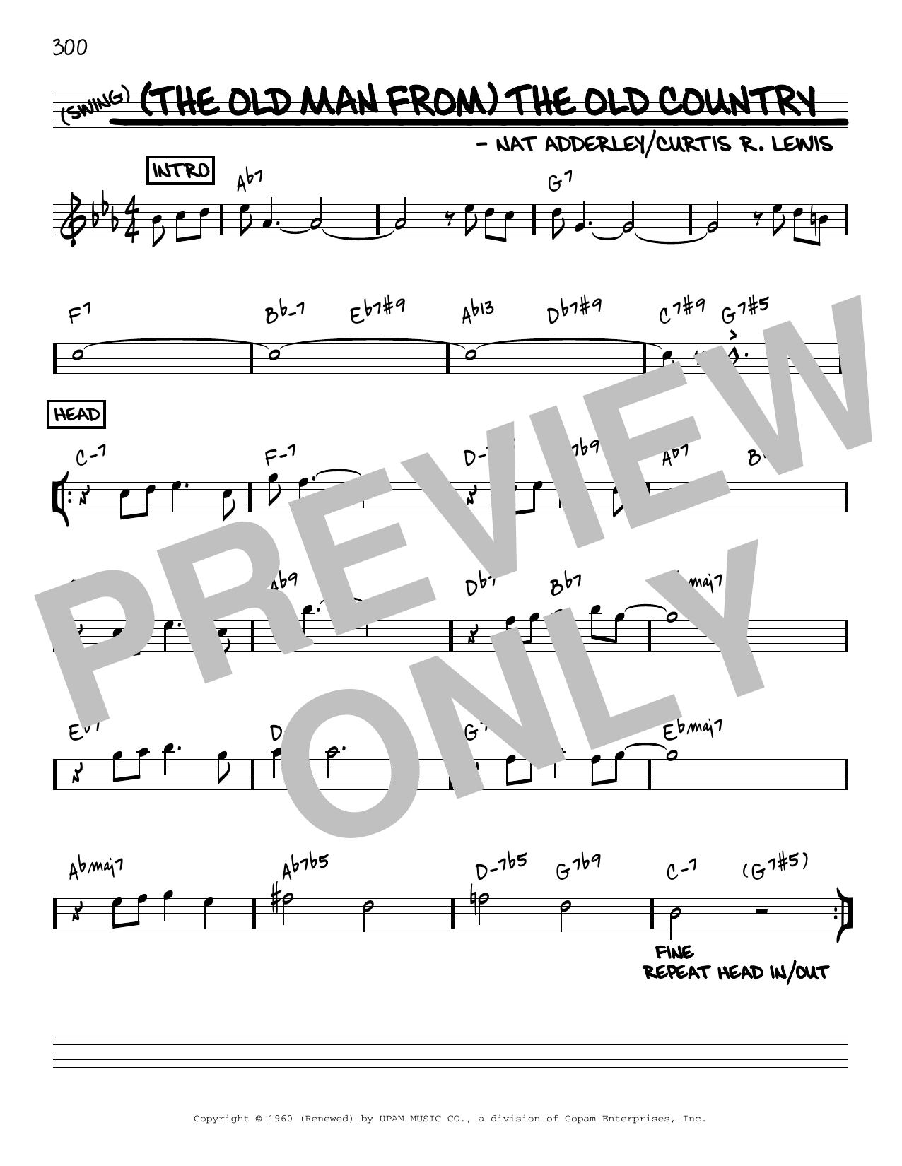 Nat Adderley (The Old Man From) The Old Country [Reharmonized version] (arr. Jack Grassel) sheet music notes and chords arranged for Real Book – Melody & Chords