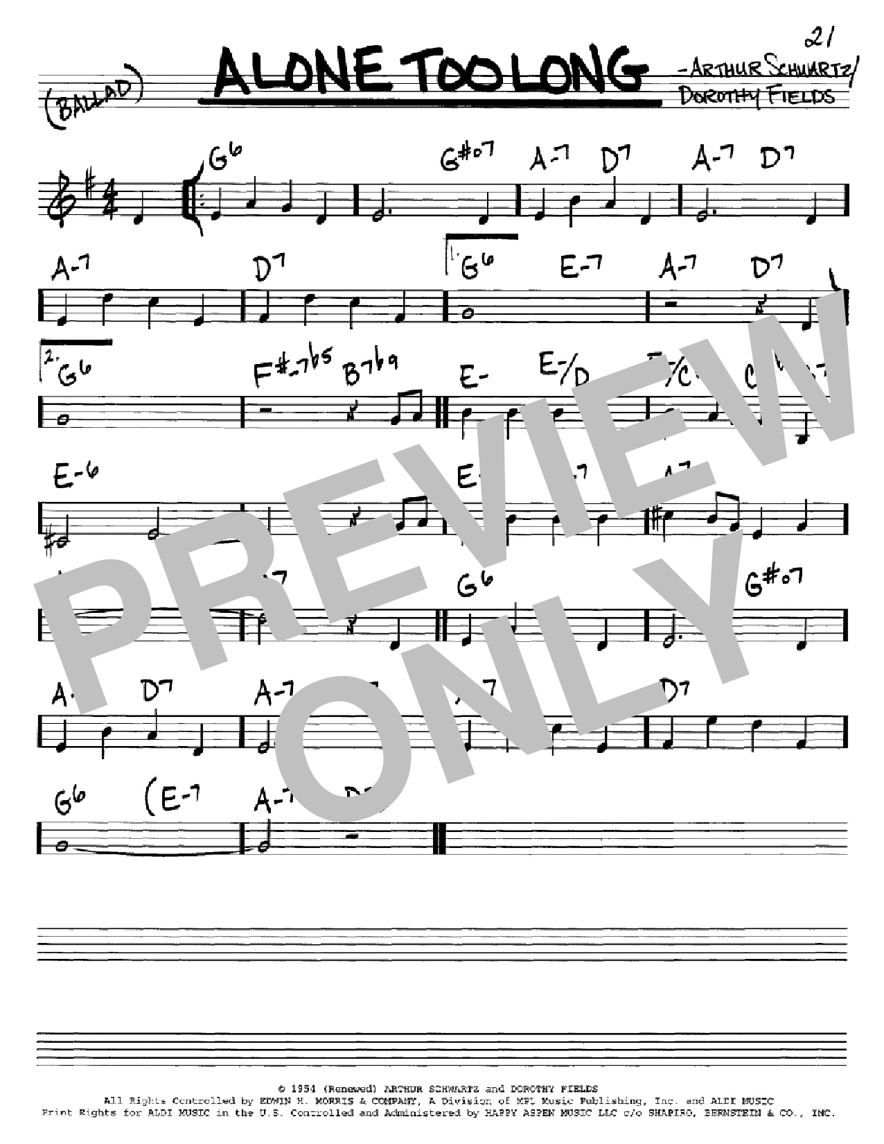 Nat King Cole Alone Too Long sheet music notes and chords arranged for Real Book – Melody & Chords – C Instruments