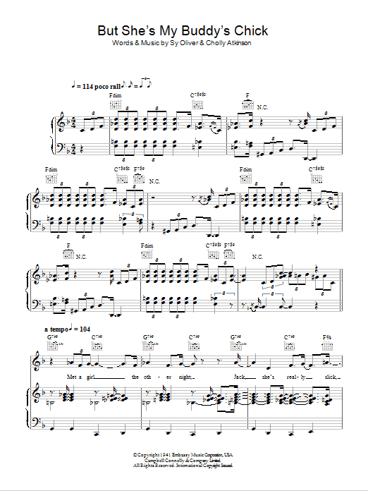 Nat King Cole But She's My Buddy's Chick sheet music notes and chords arranged for Real Book – Melody & Chords