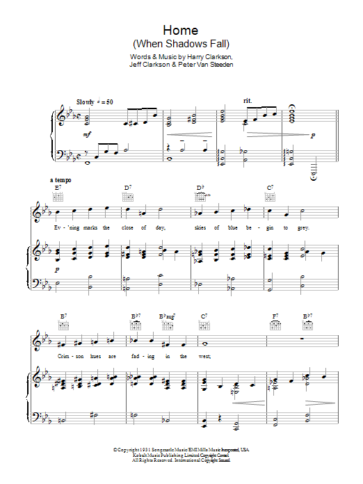 Nat King Cole Home (When Shadows Fall) sheet music notes and chords arranged for Piano, Vocal & Guitar Chords