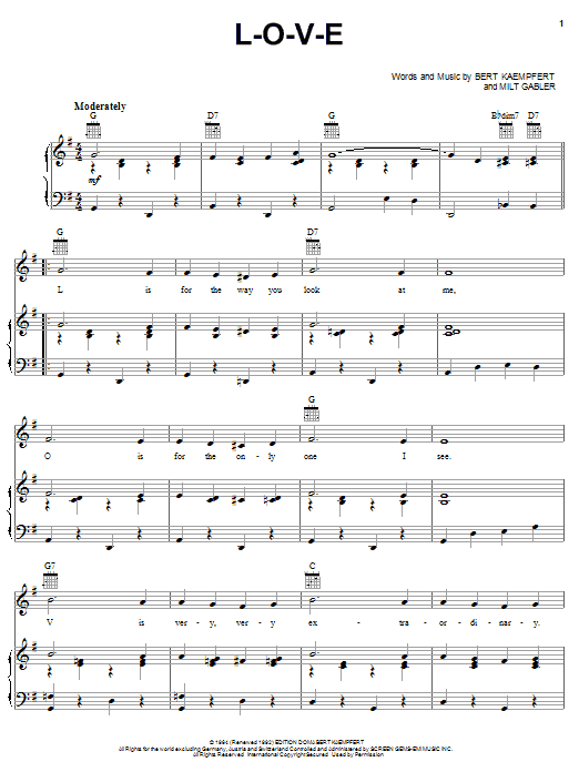 Nat King Cole L-O-V-E sheet music notes and chords arranged for Piano, Vocal & Guitar Chords (Right-Hand Melody)