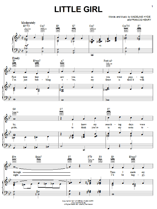 Nat King Cole Little Girl sheet music notes and chords arranged for Piano, Vocal & Guitar Chords (Right-Hand Melody)