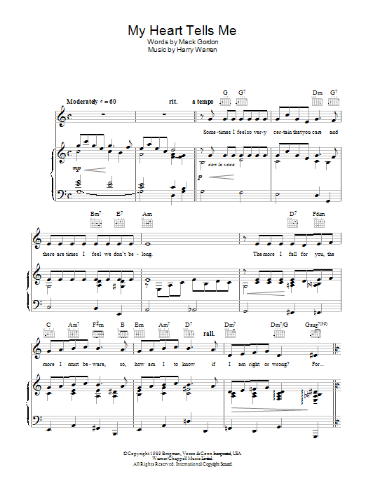 Nat King Cole My Heart Tells Me sheet music notes and chords arranged for Piano, Vocal & Guitar Chords