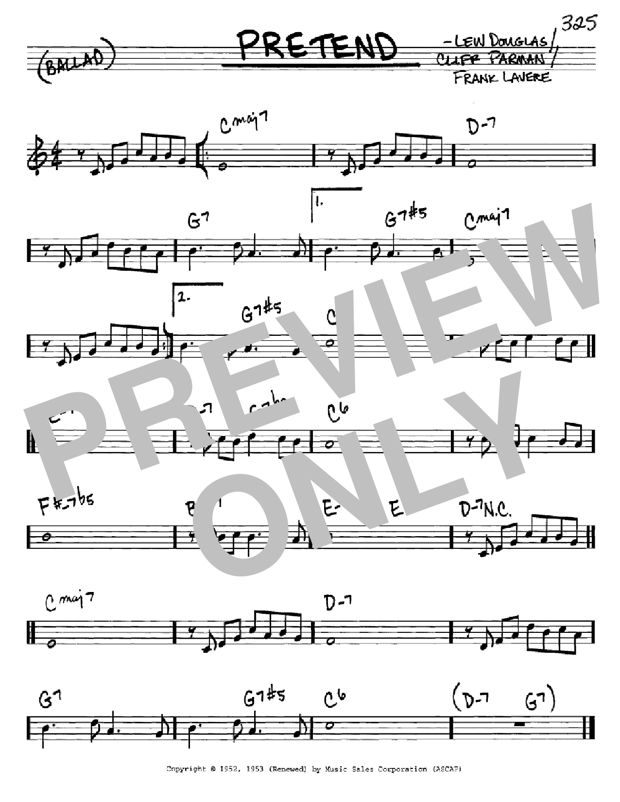Nat King Cole Pretend sheet music notes and chords arranged for Real Book – Melody, Lyrics & Chords
