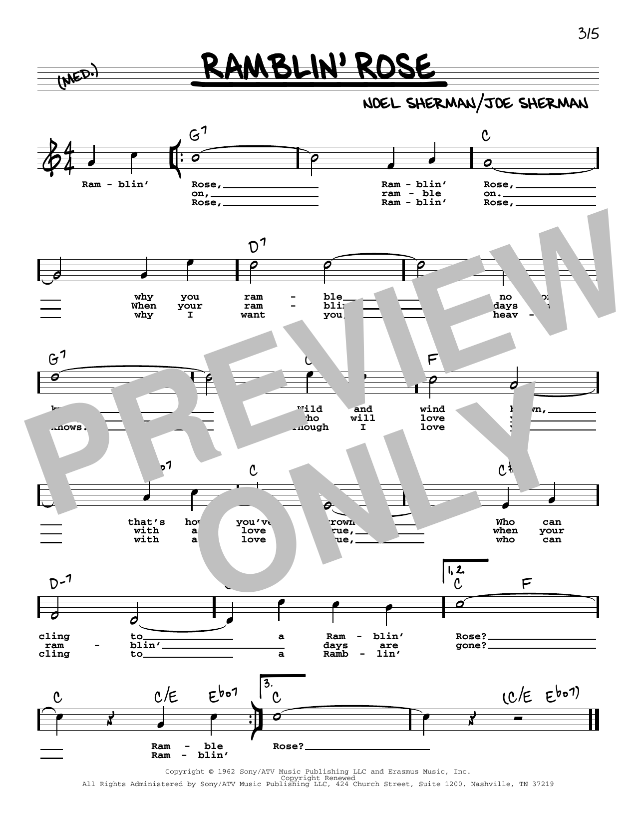 Nat King Cole Ramblin' Rose (High Voice) sheet music notes and chords arranged for Real Book – Melody, Lyrics & Chords