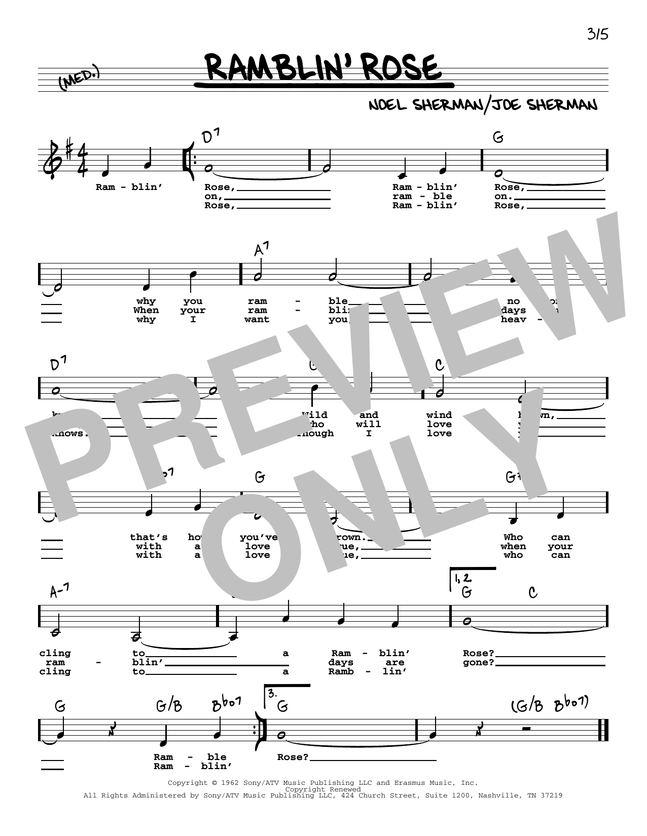 Nat King Cole Ramblin' Rose (Low Voice) sheet music notes and chords arranged for Real Book – Melody, Lyrics & Chords
