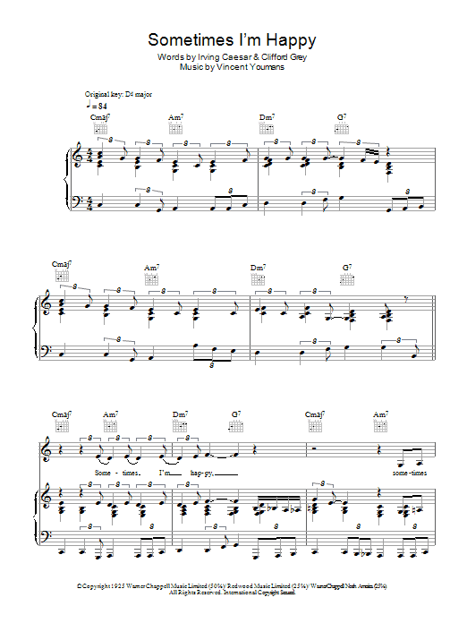 Nat King Cole Sometimes I'm Happy sheet music notes and chords arranged for Piano, Vocal & Guitar Chords