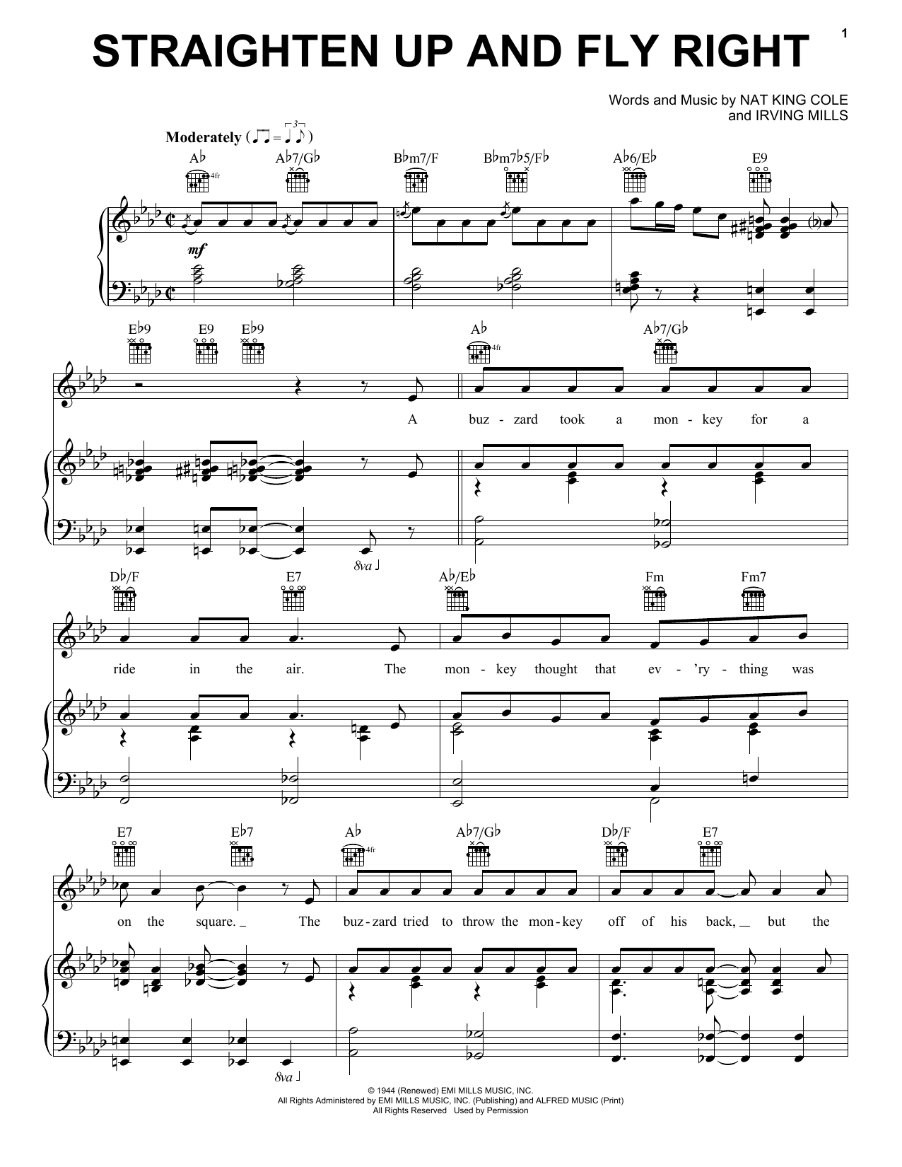 Nat King Cole Straighten Up And Fly Right sheet music notes and chords arranged for Easy Piano