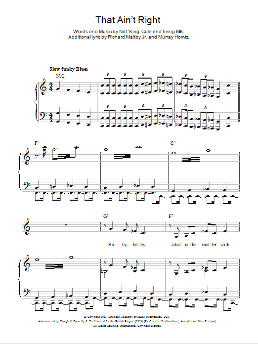 Nat King Cole That Ain't Right sheet music notes and chords arranged for Piano, Vocal & Guitar Chords