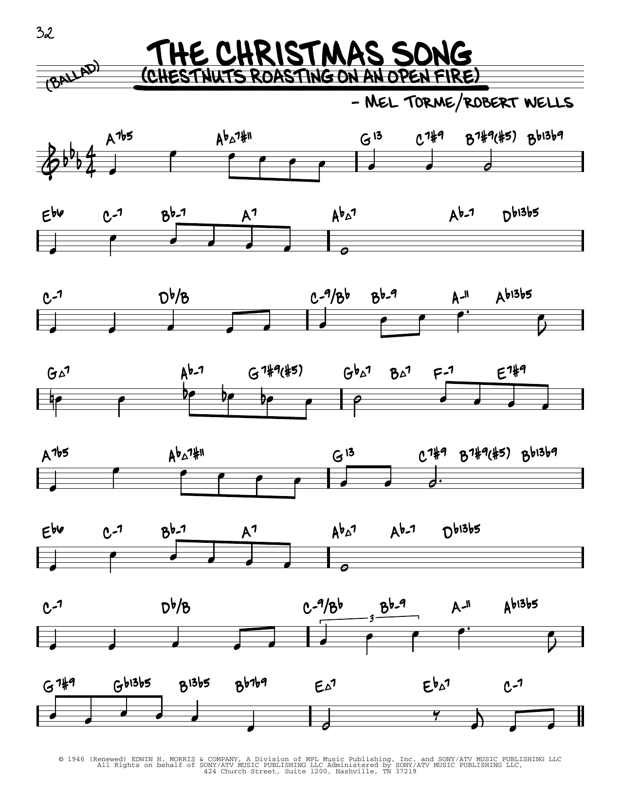 Nat King Cole The Christmas Song (Chestnuts Roasting On An Open Fire) (arr. David Hazeltine) sheet music notes and chords arranged for Real Book – Enhanced Chords