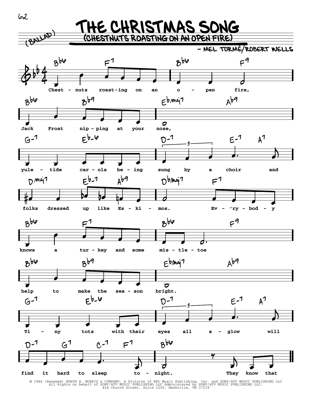 Nat King Cole The Christmas Song (Chestnuts Roasting On An Open Fire) (Low Voice) sheet music notes and chords arranged for Real Book – Melody, Lyrics & Chords