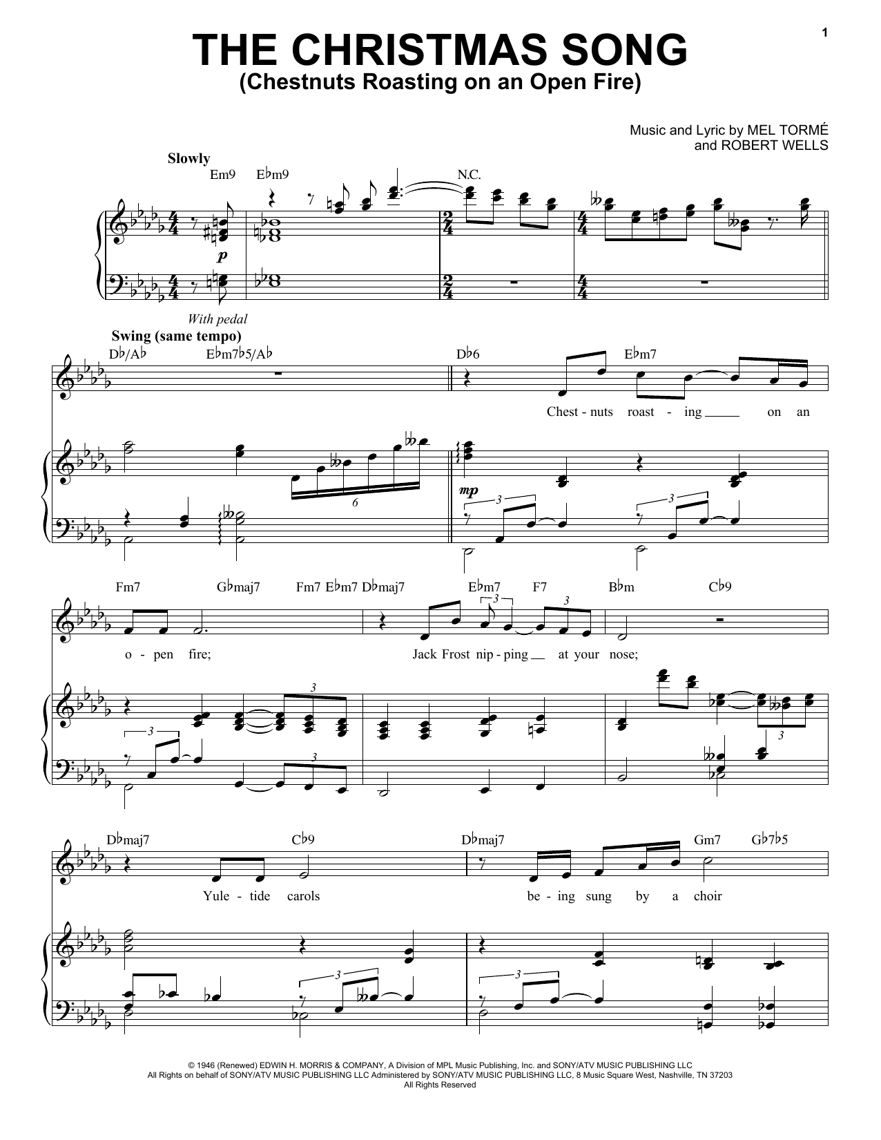 Nat King Cole The Christmas Song (Chestnuts Roasting On An Open Fire) sheet music notes and chords arranged for Piano & Vocal