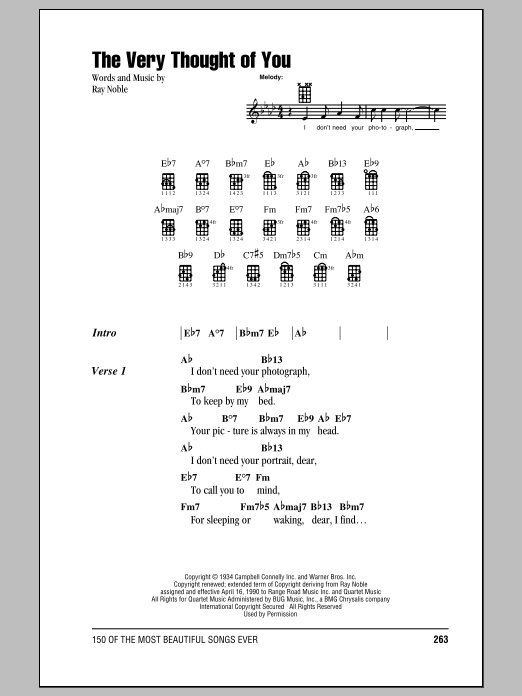 Nat King Cole The Very Thought Of You sheet music notes and chords arranged for Ukulele Chords/Lyrics