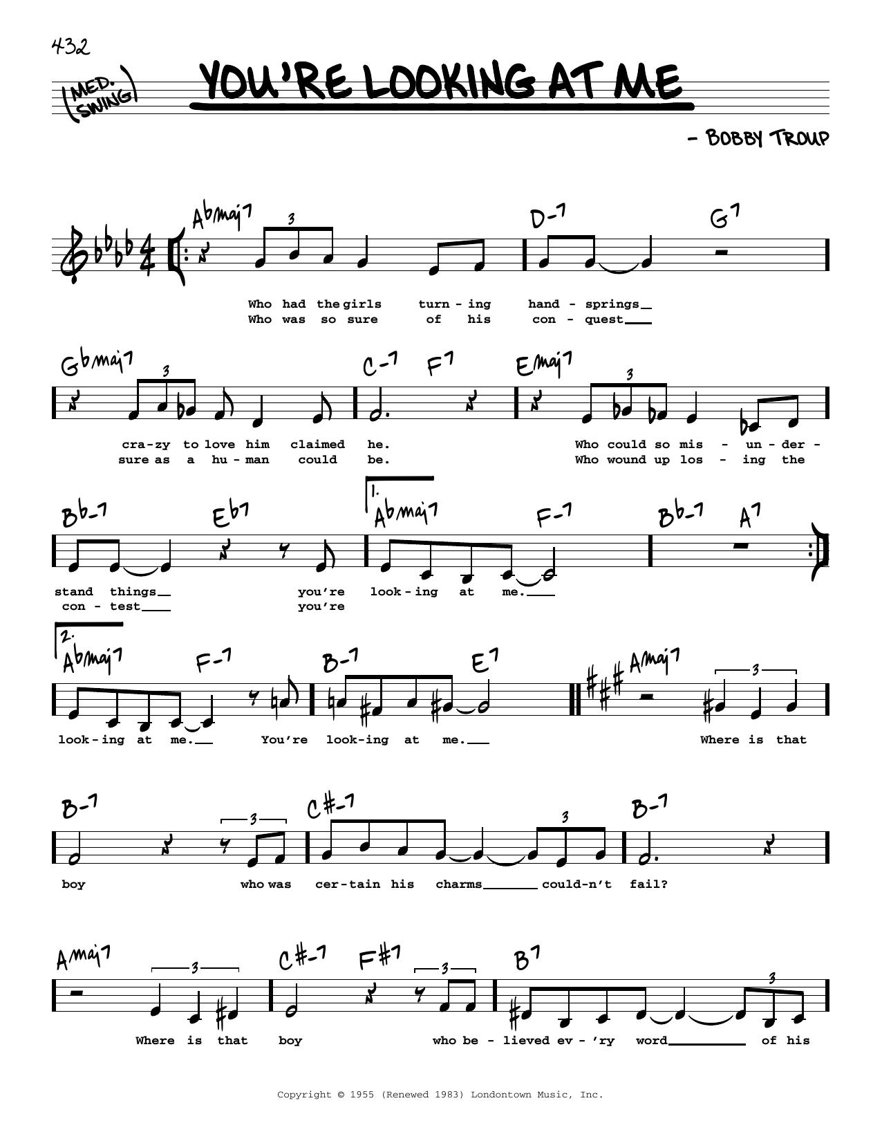Nat King Cole You're Looking At Me (Low Voice) sheet music notes and chords arranged for Real Book – Melody, Lyrics & Chords