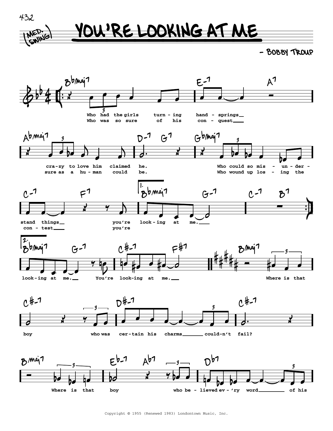 Nat King Cole You're Looking At Me sheet music notes and chords arranged for Real Book – Melody, Lyrics & Chords