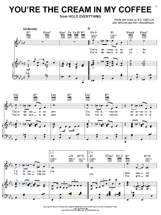 Nat King Cole You're The Cream In My Coffee sheet music notes and chords arranged for Piano, Vocal & Guitar Chords (Right-Hand Melody)