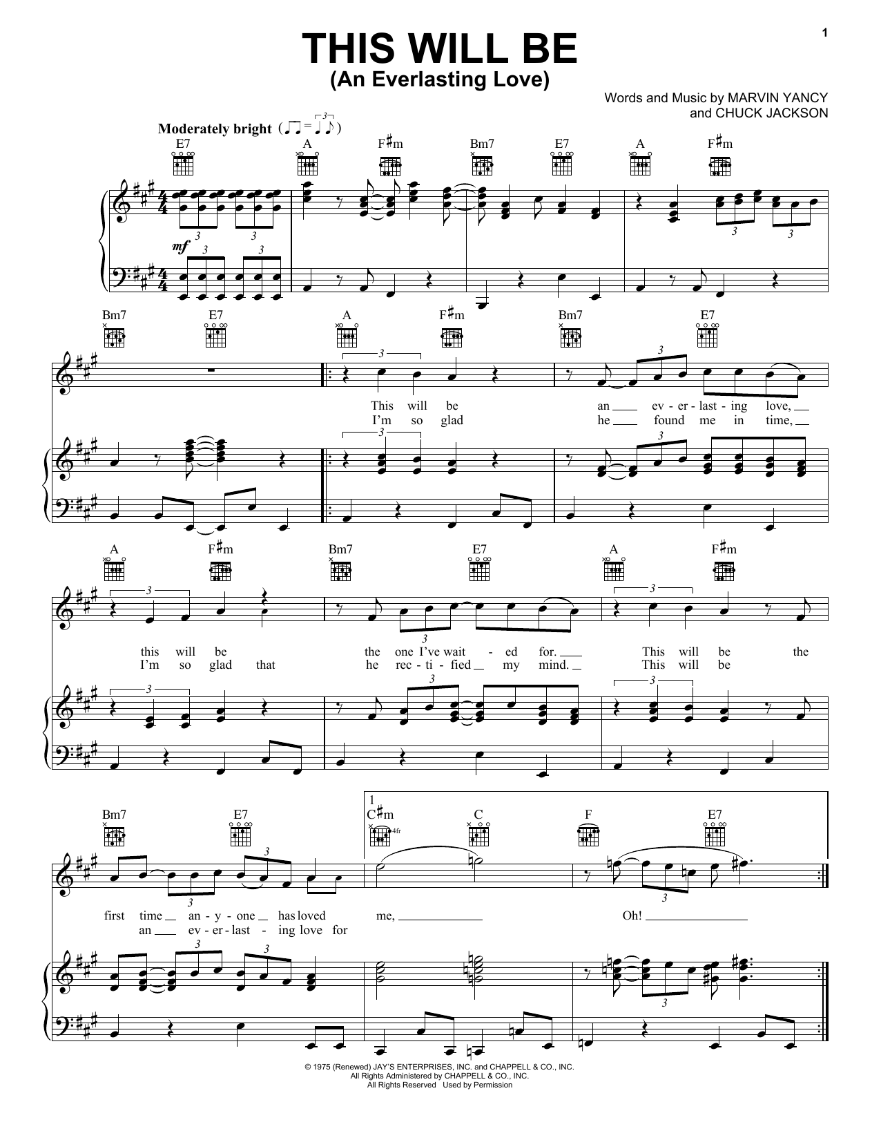 Natalie Cole This Will Be (An Everlasting Love) sheet music notes and chords arranged for Piano, Vocal & Guitar Chords (Right-Hand Melody)