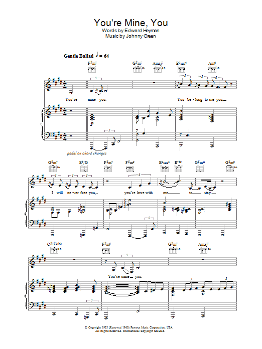 Natalie Cole You're Mine, You sheet music notes and chords arranged for Piano, Vocal & Guitar Chords
