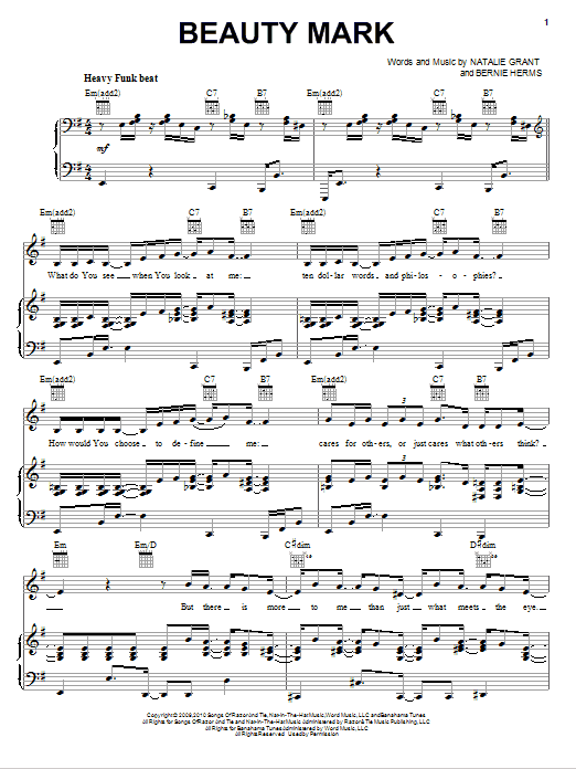 Natalie Grant Beauty Mark sheet music notes and chords arranged for Piano, Vocal & Guitar Chords (Right-Hand Melody)