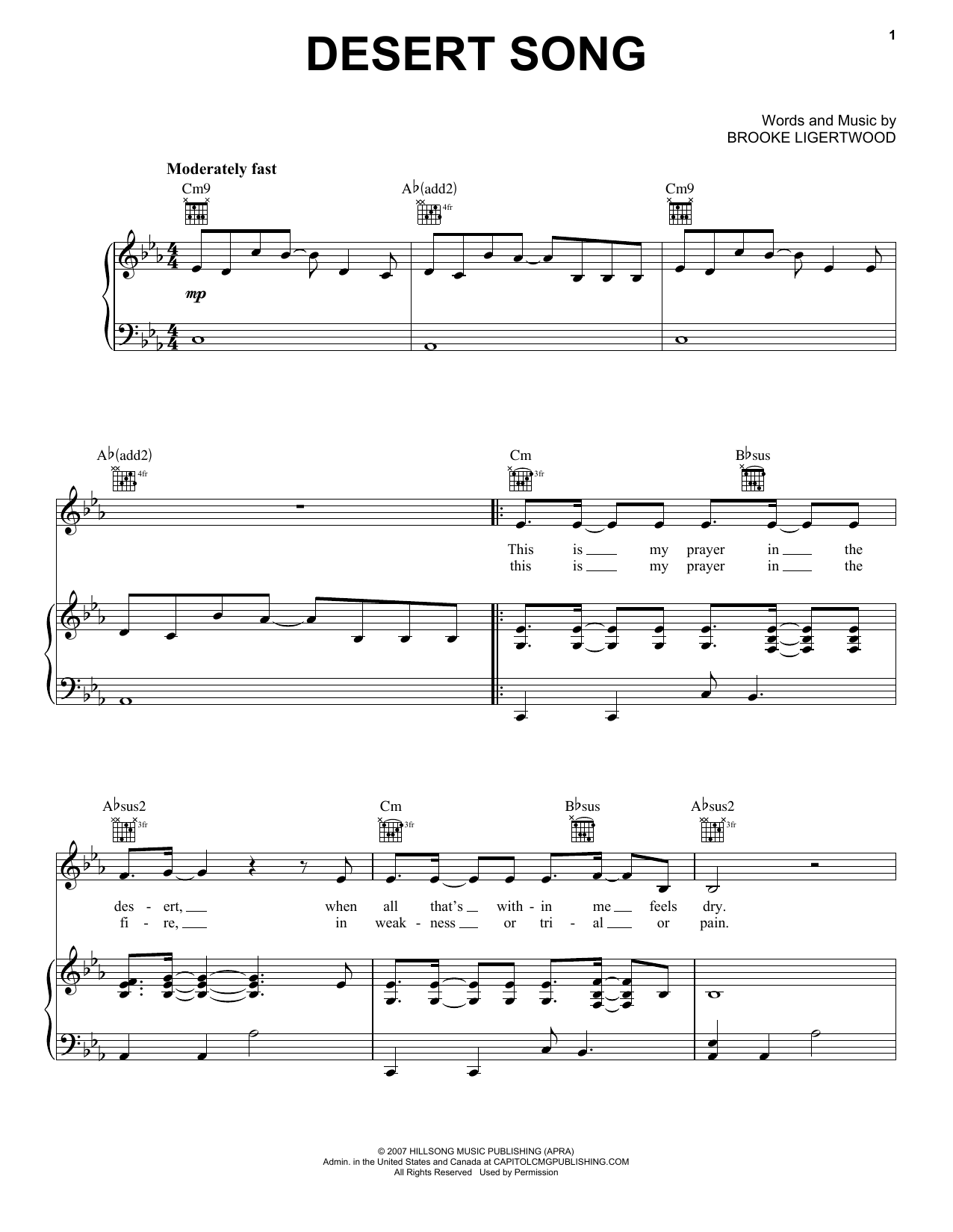 Natalie Grant Desert Song sheet music notes and chords arranged for Piano, Vocal & Guitar Chords (Right-Hand Melody)