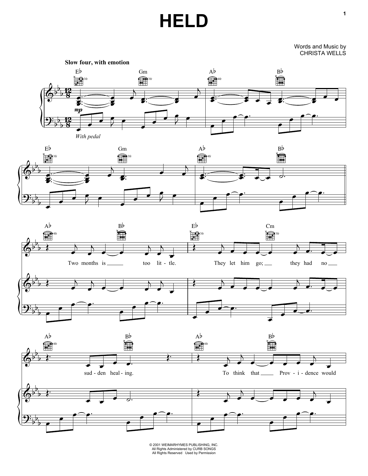 Natalie Grant Held sheet music notes and chords arranged for Piano, Vocal & Guitar Chords (Right-Hand Melody)