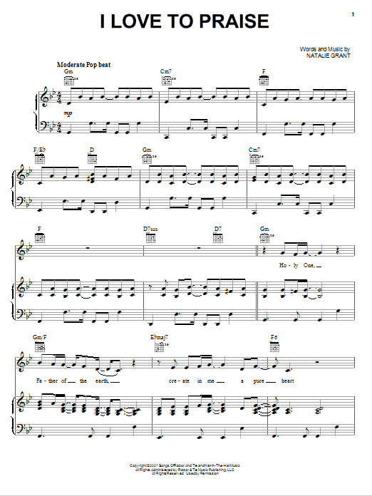 Natalie Grant I Love To Praise sheet music notes and chords arranged for Piano, Vocal & Guitar Chords (Right-Hand Melody)