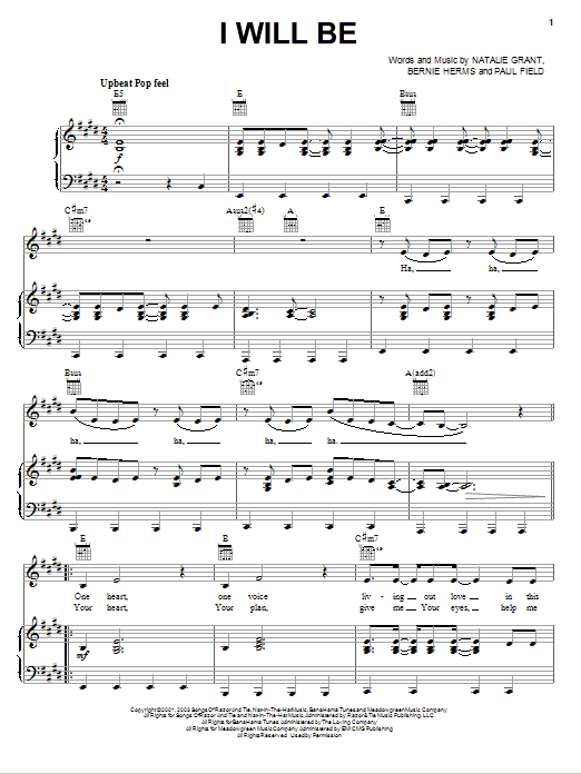 Natalie Grant I Will Be sheet music notes and chords arranged for Piano, Vocal & Guitar Chords (Right-Hand Melody)
