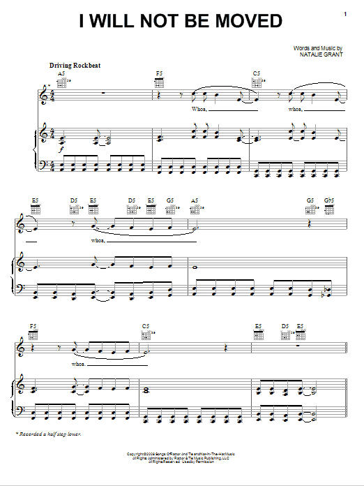 Natalie Grant I Will Not Be Moved sheet music notes and chords arranged for Easy Piano