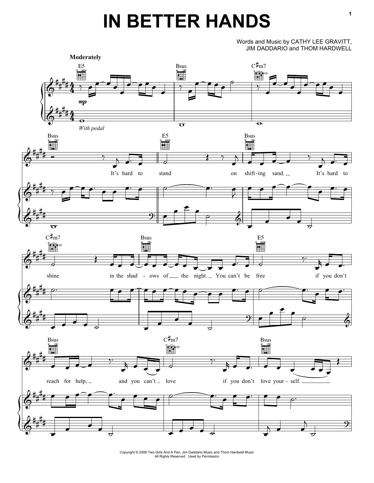 Natalie Grant In Better Hands sheet music notes and chords arranged for Piano, Vocal & Guitar Chords (Right-Hand Melody)
