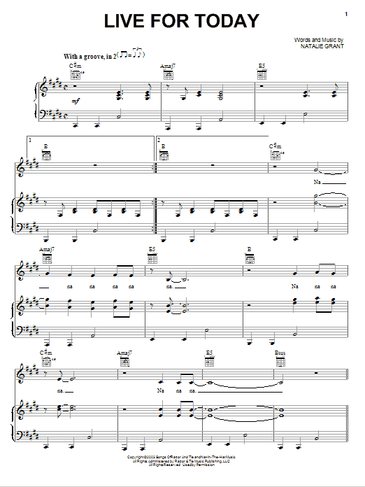 Natalie Grant Live For Today sheet music notes and chords arranged for Piano, Vocal & Guitar Chords (Right-Hand Melody)