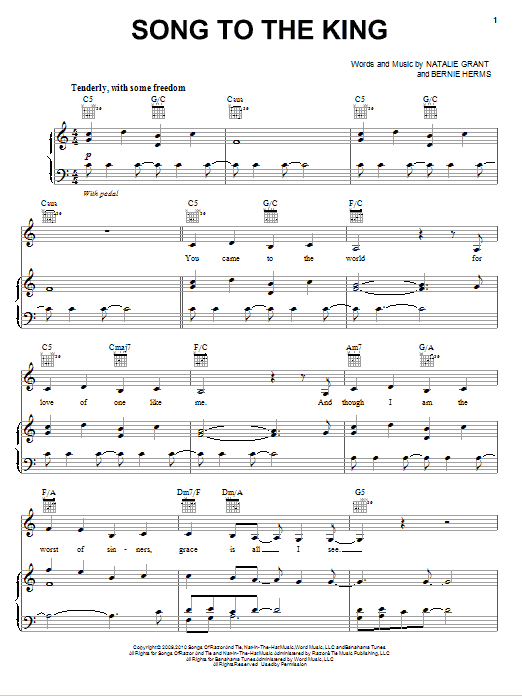 Natalie Grant Song To The King sheet music notes and chords arranged for Piano, Vocal & Guitar Chords (Right-Hand Melody)