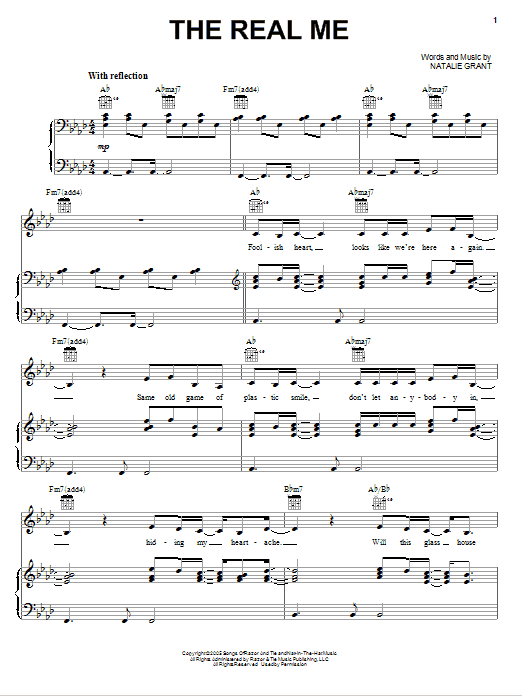 Natalie Grant The Real Me sheet music notes and chords arranged for Piano, Vocal & Guitar Chords (Right-Hand Melody)