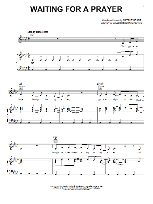 Natalie Grant Waiting For A Prayer sheet music notes and chords arranged for Piano, Vocal & Guitar Chords (Right-Hand Melody)