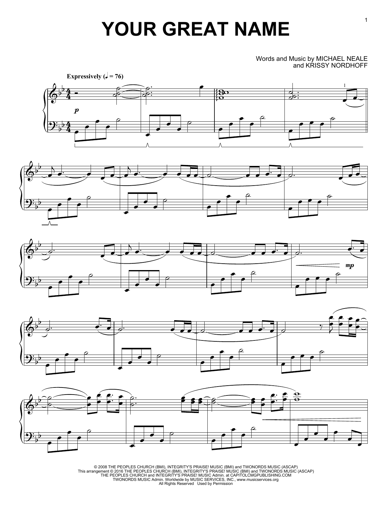 Natalie Grant Your Great Name (arr. Phillip Keveren) sheet music notes and chords arranged for Piano Solo