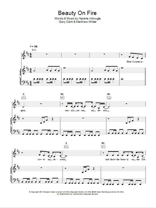 Natalie Imbruglia Beauty On The Fire sheet music notes and chords arranged for Piano, Vocal & Guitar Chords