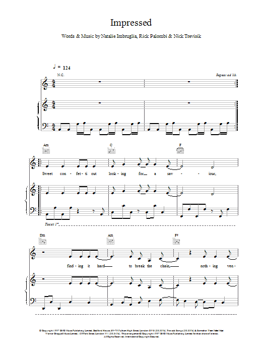 Natalie Imbruglia Impressed sheet music notes and chords arranged for Piano, Vocal & Guitar Chords