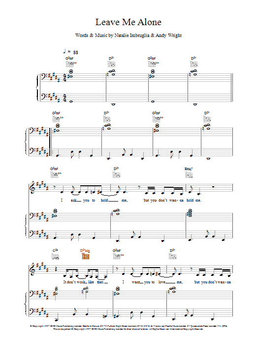 Natalie Imbruglia Leave Me Alone sheet music notes and chords arranged for Piano, Vocal & Guitar Chords