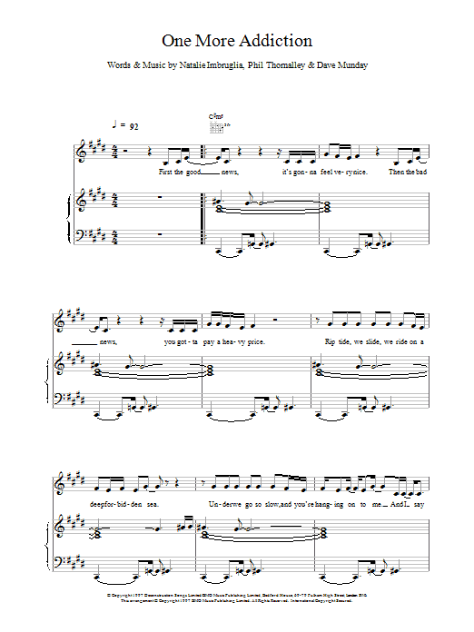 Natalie Imbruglia One More Addiction sheet music notes and chords arranged for Piano, Vocal & Guitar Chords