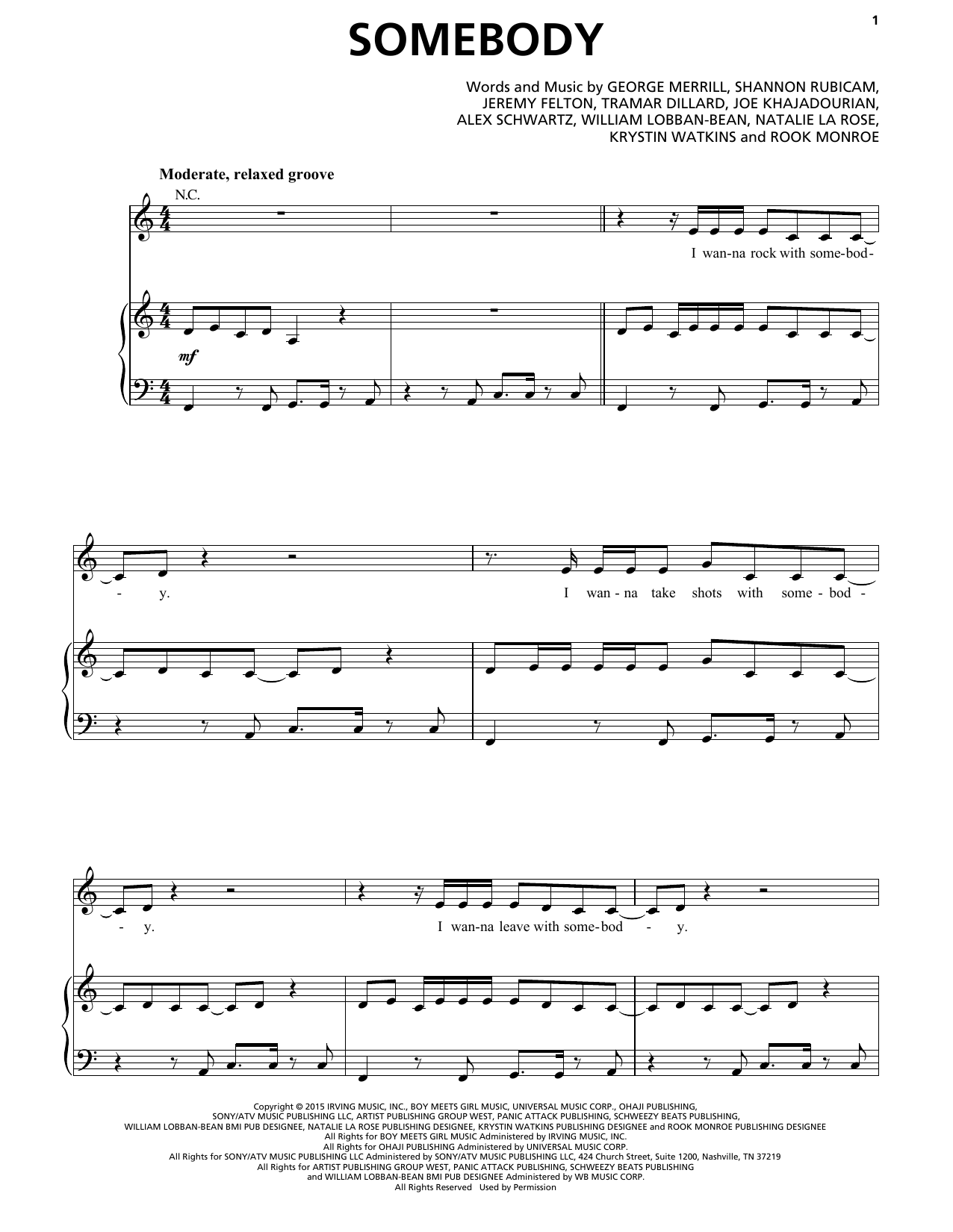 Natalie La Rose feat. Jeremih Somebody sheet music notes and chords arranged for Piano, Vocal & Guitar Chords (Right-Hand Melody)