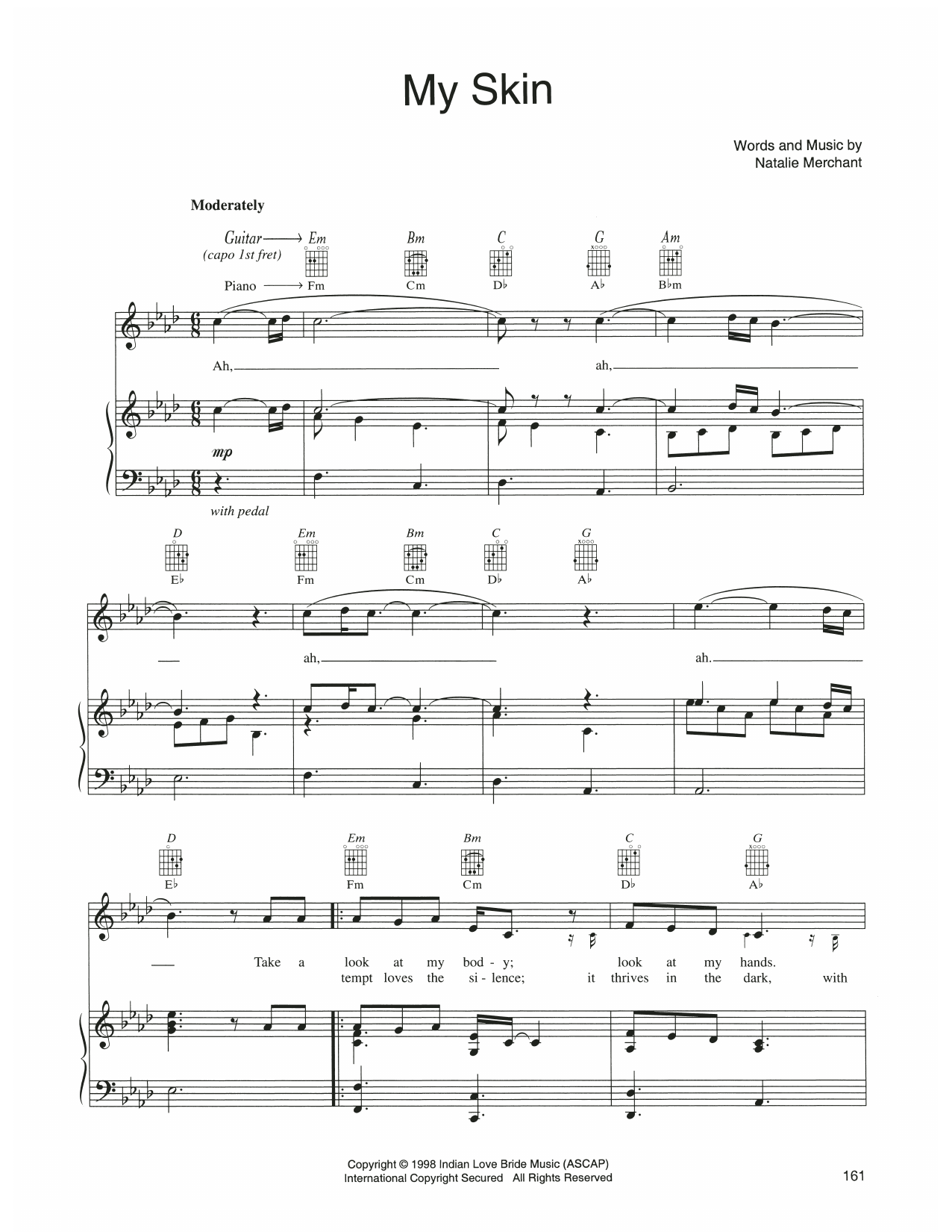 Natalie Merchant My Skin sheet music notes and chords arranged for Piano, Vocal & Guitar Chords (Right-Hand Melody)