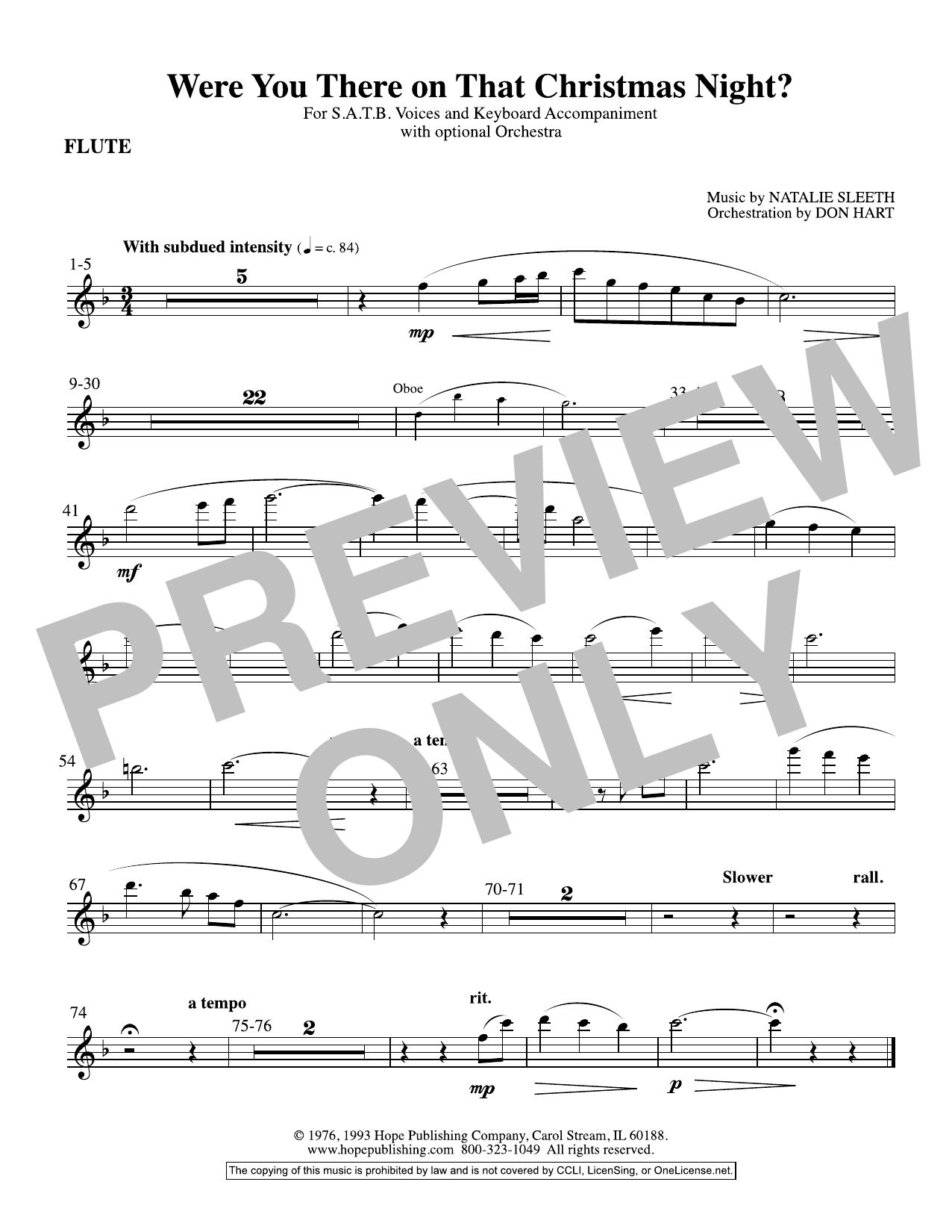 NATALIE SLEETH Were You There On That Christmas Night? (arr. Don Hart) - Flute sheet music notes and chords arranged for Choir Instrumental Pak