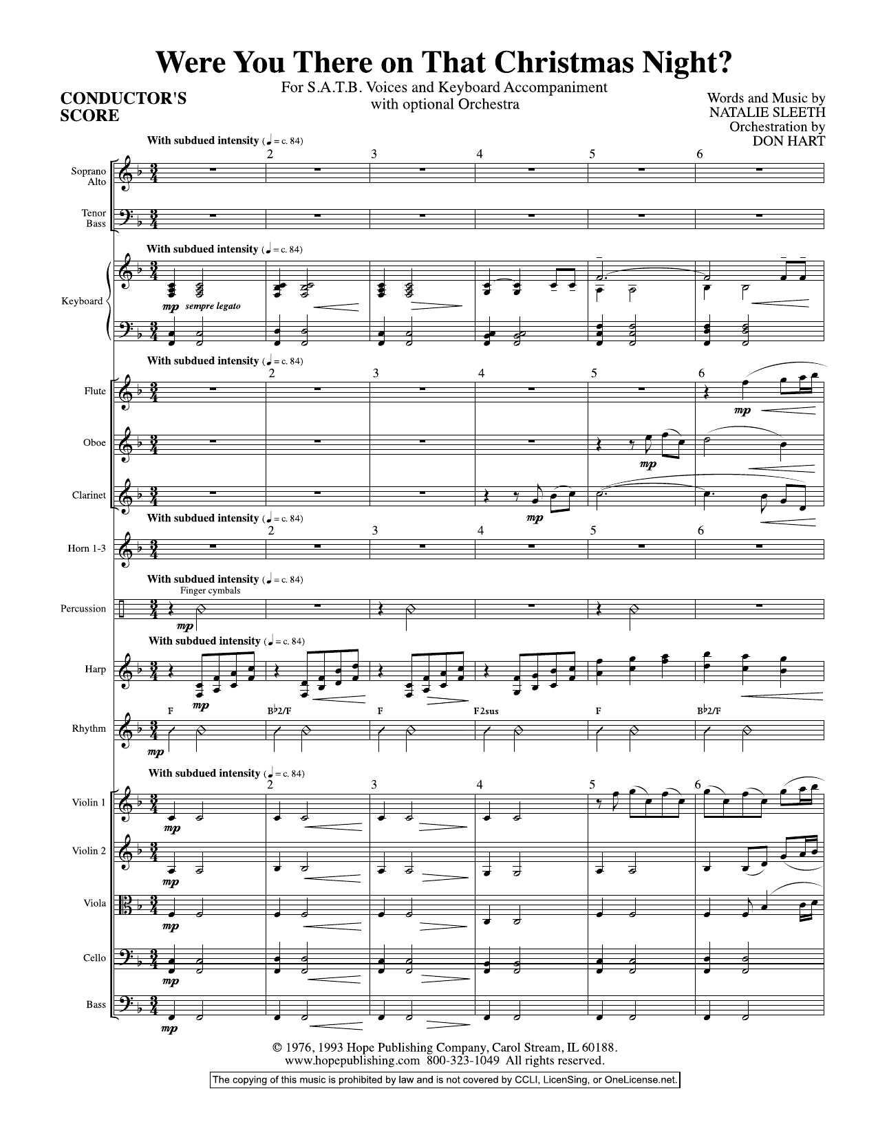 NATALIE SLEETH Were You There On That Christmas Night? (arr. Don Hart) - Full Score sheet music notes and chords arranged for Choir Instrumental Pak